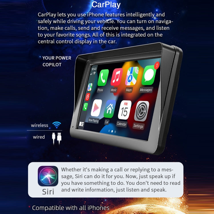 7-inch touchscreen car player showing CarPlay app-style home screen