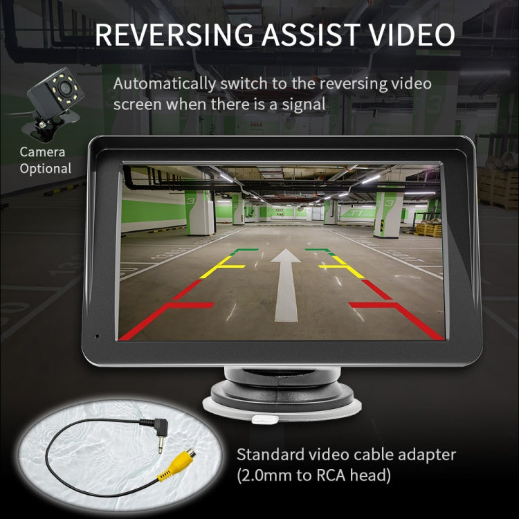 Reversing assist video display on 7-inch car screen with parking camera overlay