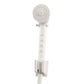 White handheld shower spray head with adjustable dial and mounting clip