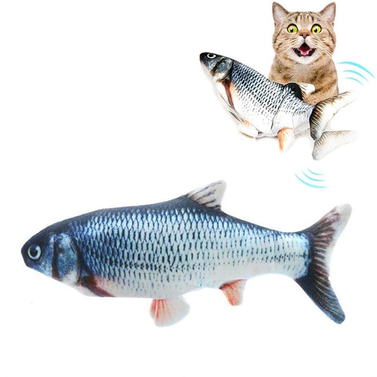 Blue electric simulation fish toy, with lifelike scales and soft moving design for cats