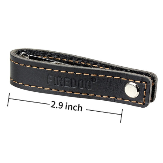 2.9-inch black leather pipe holder strap with metal snap and stitched edges