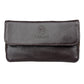 Brown cowhide double pipe bag with front flap and FIREDOG logo, zip opening