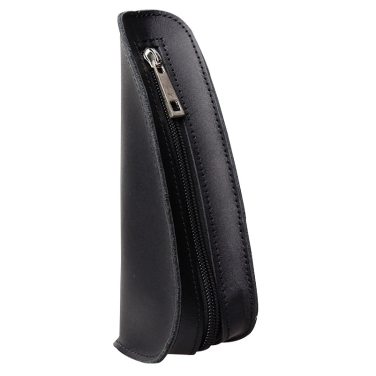 Black leather portable smoking pipe bag with side zipper and metal pull