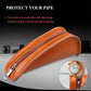 Orange leather portable smoking pipe bag with front zipper and smooth curved front panel