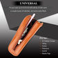 Orange leather smoking pipe bag holding items inside through open zipper pocket