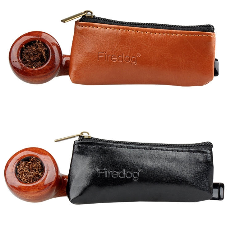 Firedog brown leather-style zippered tobacco pouch