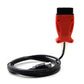 Red diagnostic connector with metal port and black USB cable