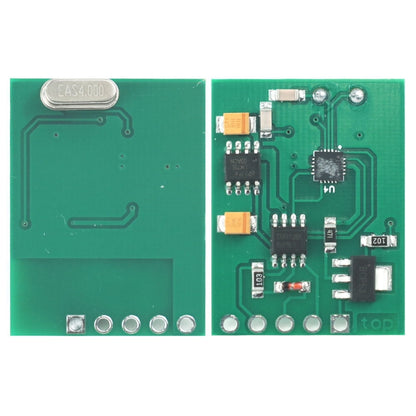 Green PCB with IC chips, capacitors, resistors, and pin connector pads