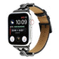 Genuine leather D-buckle watch band, black leather strap with silver buckle hardware