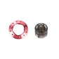 Rose red metal cap ring with five studs and included removal tool