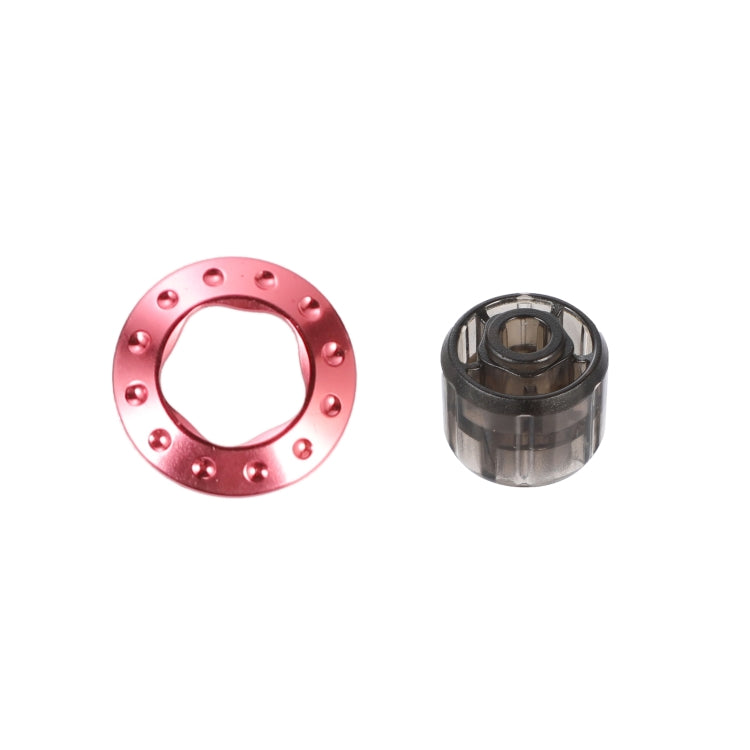 Rose red metal cap ring with five studs and included removal tool