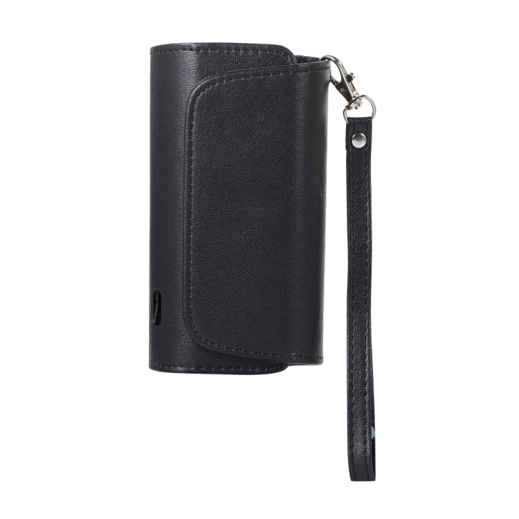 Black portable electronic cigarette case with wrist strap and stitched front panel