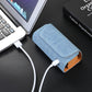 Blue denim portable electronic cigarette case with wrist strap and USB charging cable