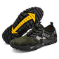 Men's outdoor hiking shoes with chunky sole, olive green upper with textured side panels