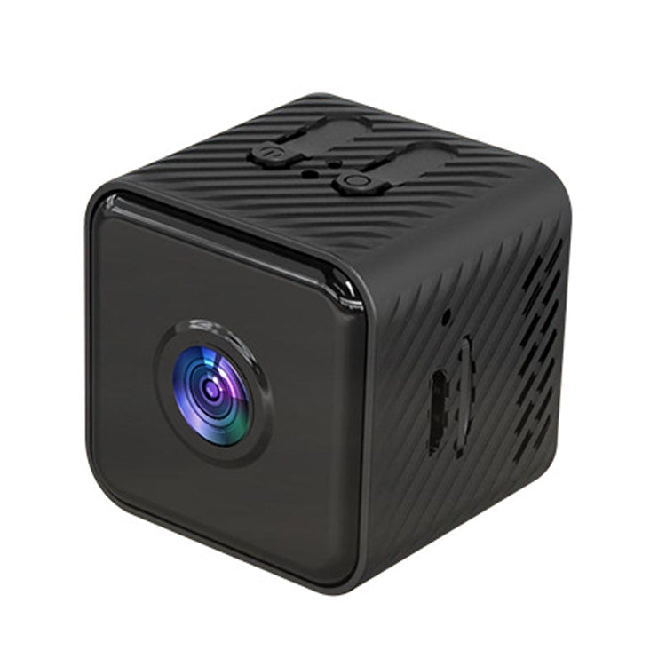 Black mini WiFi security camera cube with front lens and top control button