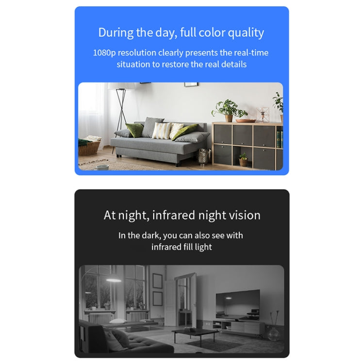Mini security camera day and night preview panels with color and infrared scenes