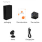 Mini WiFi security camera package contents: camera, instruction manual, charging cable
