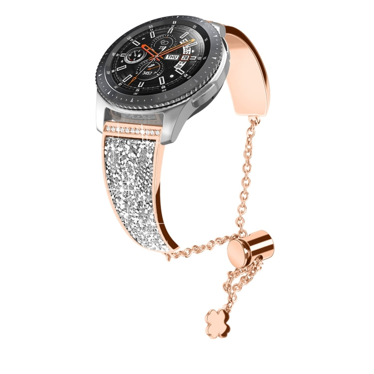 Rose gold rhinestone watch strap with rose gold chain and clover charm