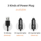 Three power plug types for car fan: USB, 12V and 24V cigarette lighter