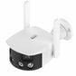 White wall-mounted dual-lens security camera with rotating bracket and antenna