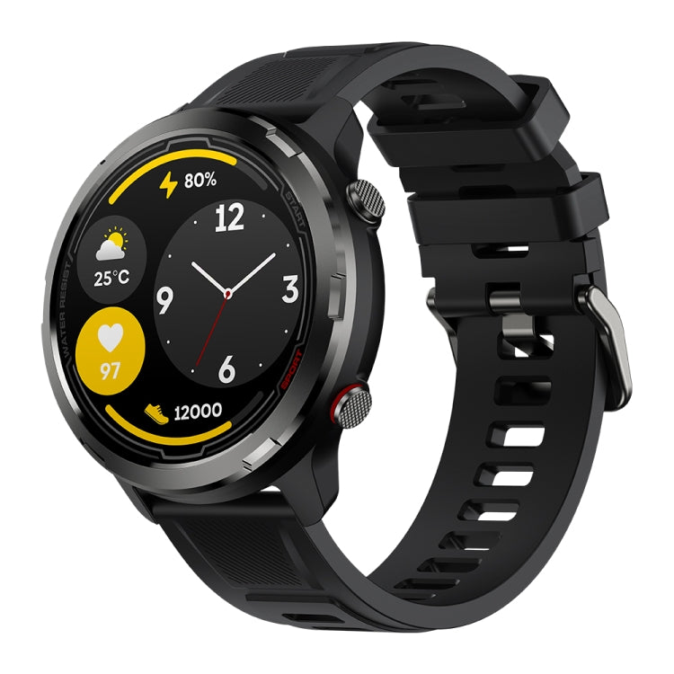 Black Zeblaze Stratos 2 Lite smart watch with round display and black silicone strap