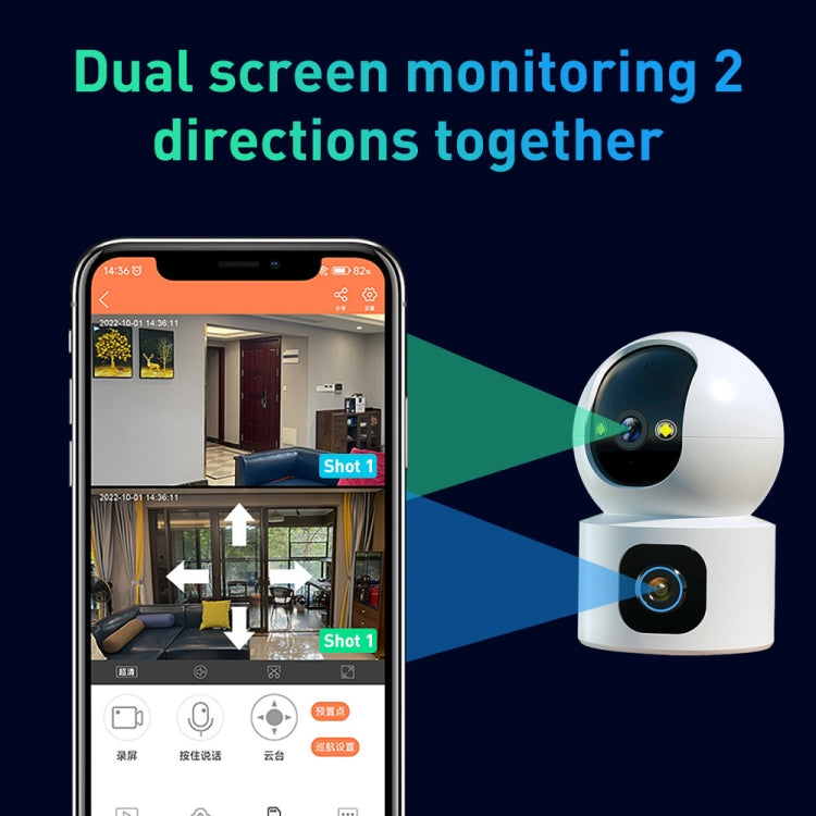 Dual-lens wireless smart PTZ security camera with smartphone dual-screen live view