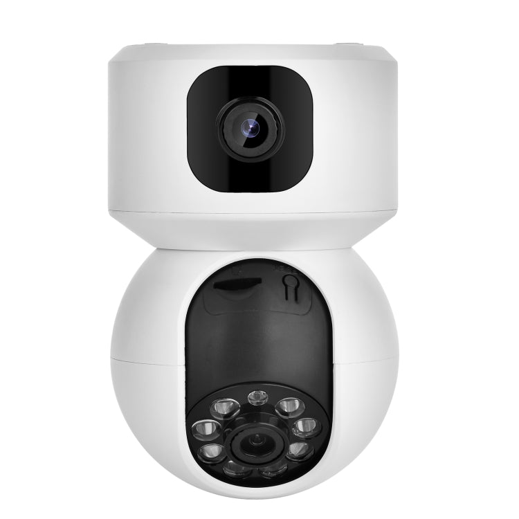 Dual-lens wireless smart PTZ security camera, white body with upper and lower cameras