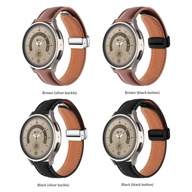 Set of folding genuine leather watch bands in brown and black with different buckle styles.
