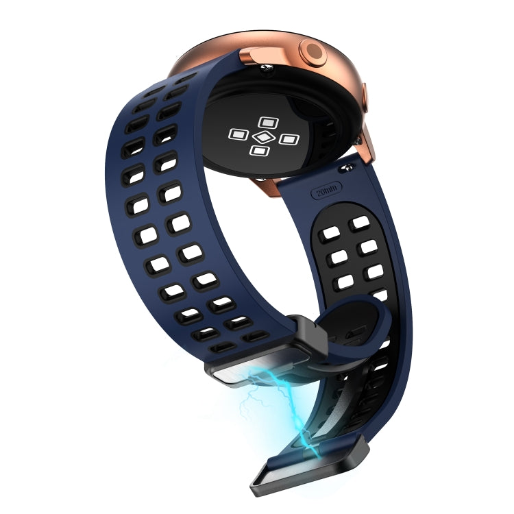 Blue silicone watch band with double-row holes and metal folding buckle