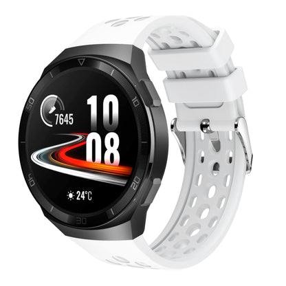 Silicone watch band with perforated strap, white color, for round watch case
