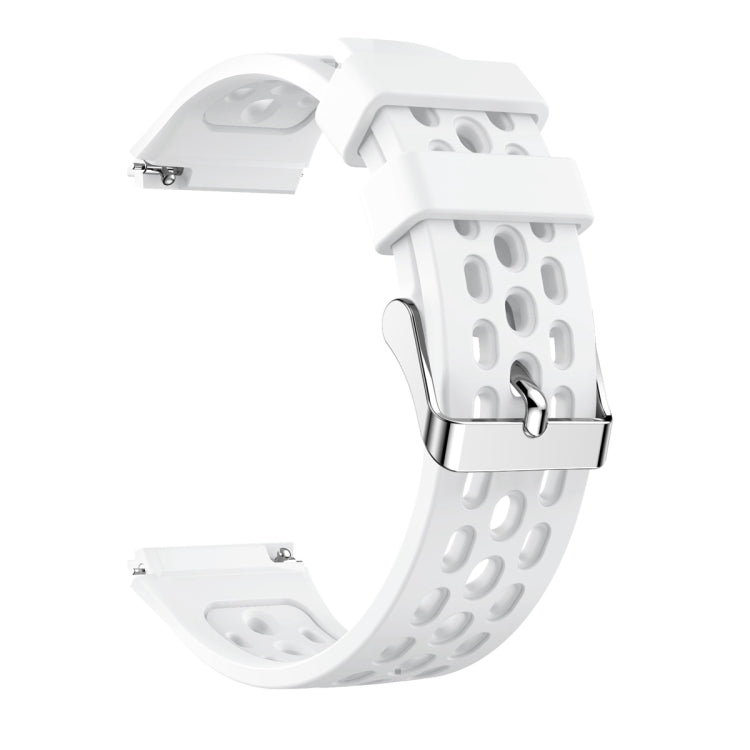 Silicone watch band with perforated strap, white color, adjustable clasp