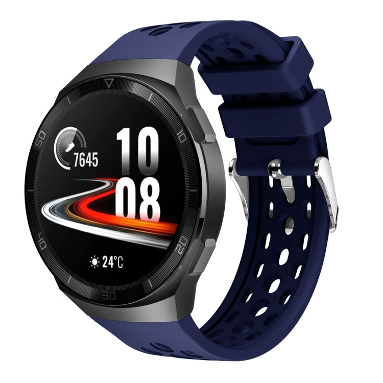 Silicone watch band with perforated strap, navy blue color, metal buckle