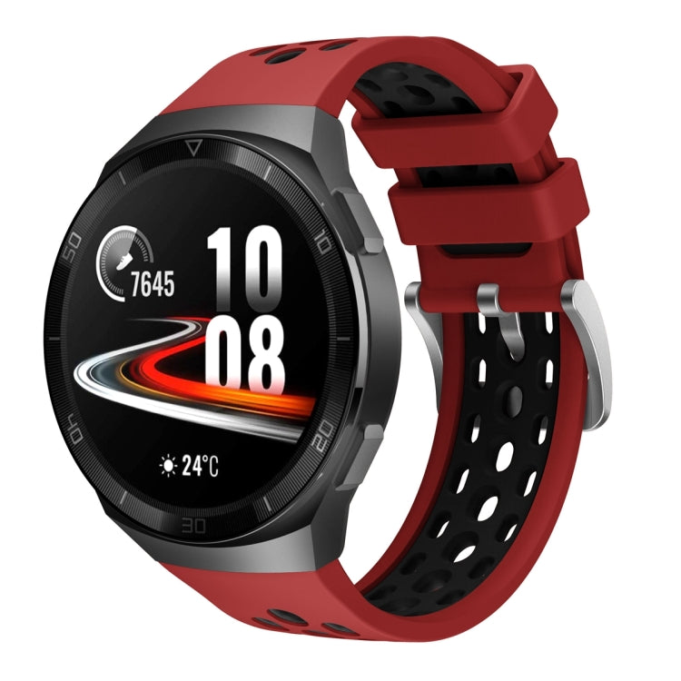 Two-tone silicone watch band, perforated strap, red and black, for Huawei Watch GT 2e