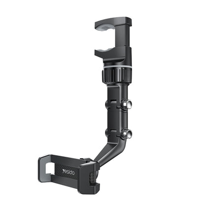 Black car rearview mirror phone holder with adjustable arm and clip