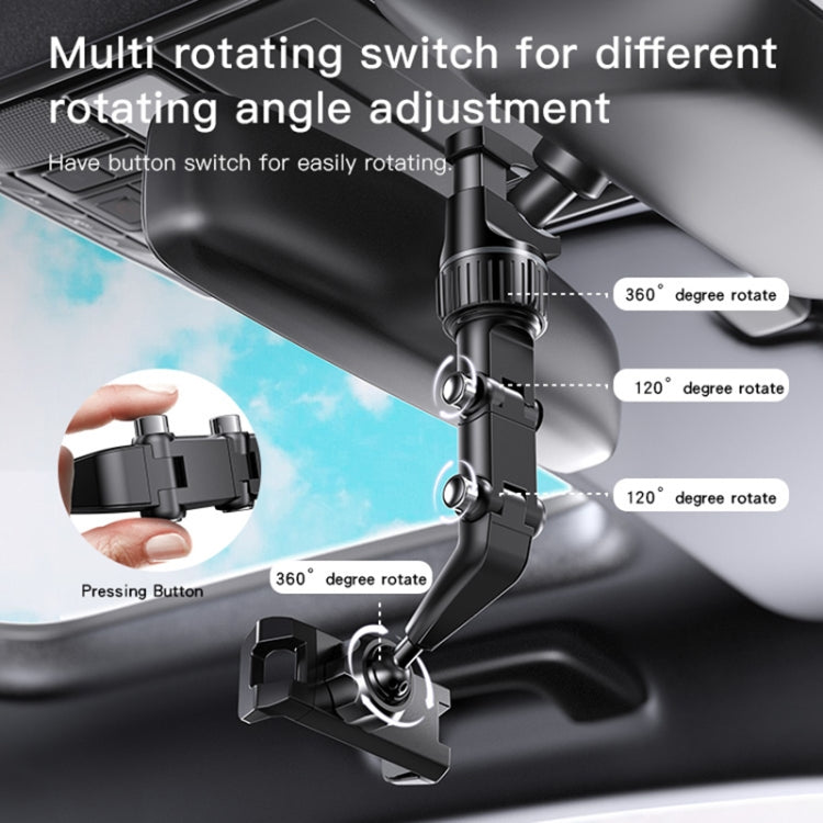 Adjustable phone holder arm with 360° rotation joints for rearview mount