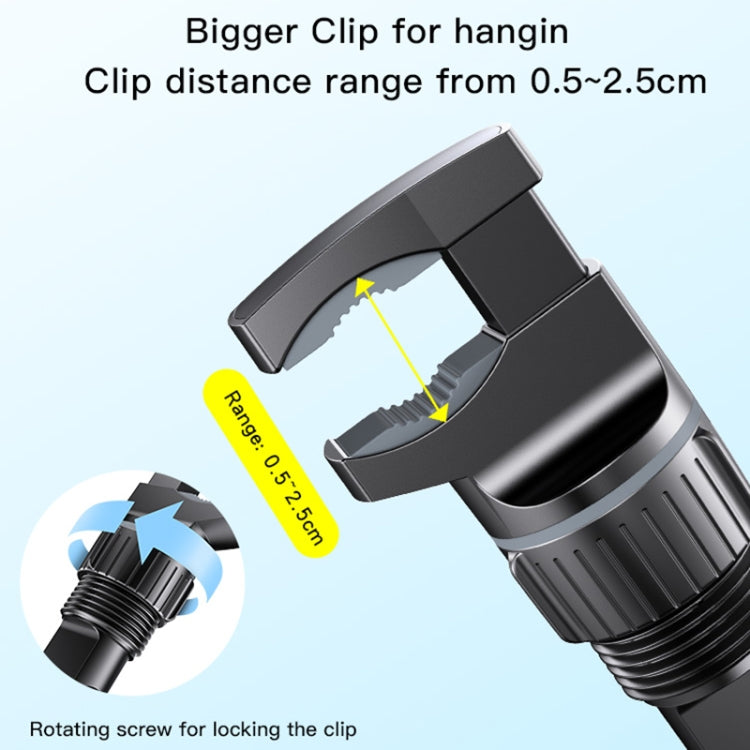 Car phone holder clamp with 0.5–2.5 cm grip range and locking screw