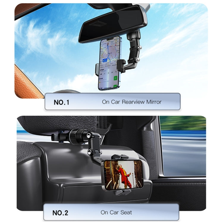 Car rearview mirror phone holder with clip, mounted smartphone for driving