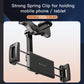 Car rearview mirror phone and tablet holder with black side clamps and mesh cradle