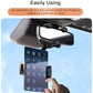 Car rearview mirror phone holder with extendable clip and phone-ready adjustable cradle