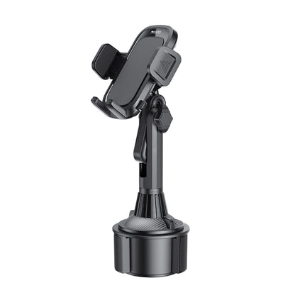 Car cup holder phone mount with adjustable clamp and cradle, black/gray