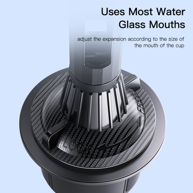 Cup holder phone mount with textured base and expansion rings, black