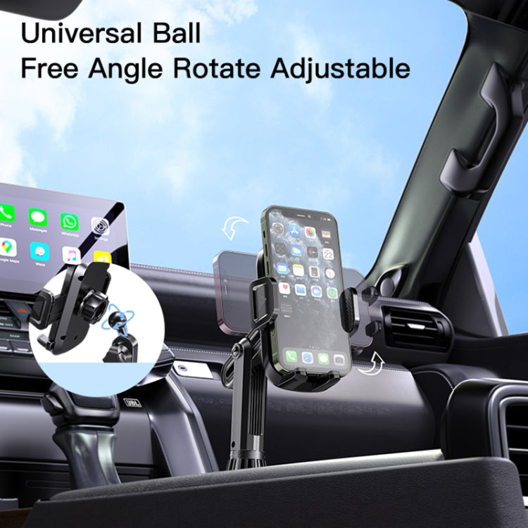 Universal phone mount with ball-joint adjustable angle, holds phone securely