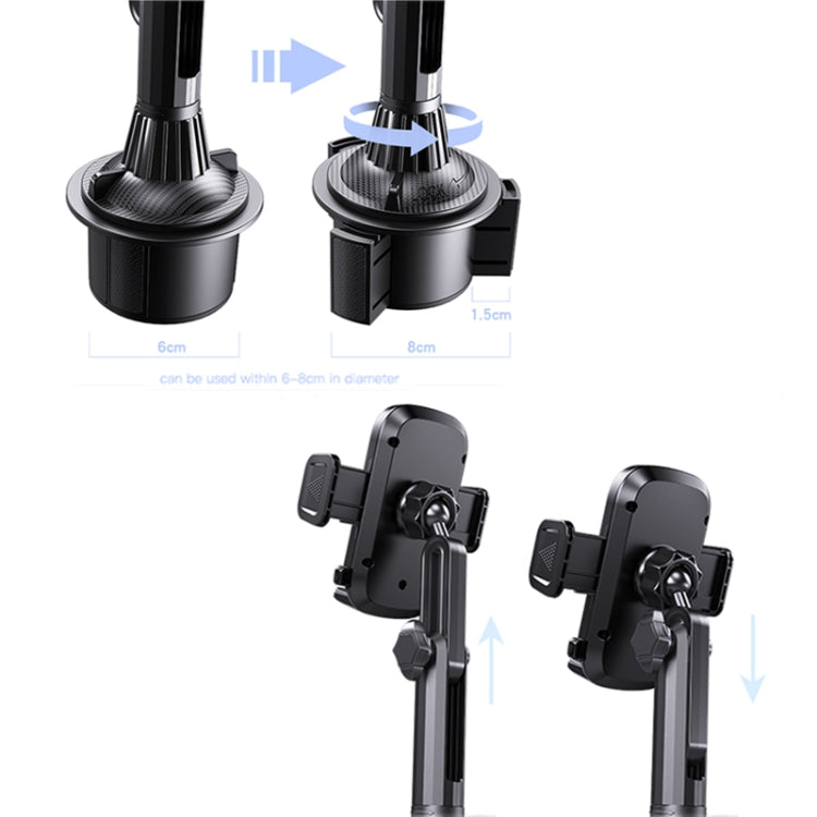 Cup holder mount height and diameter fit range, adjustable base, black