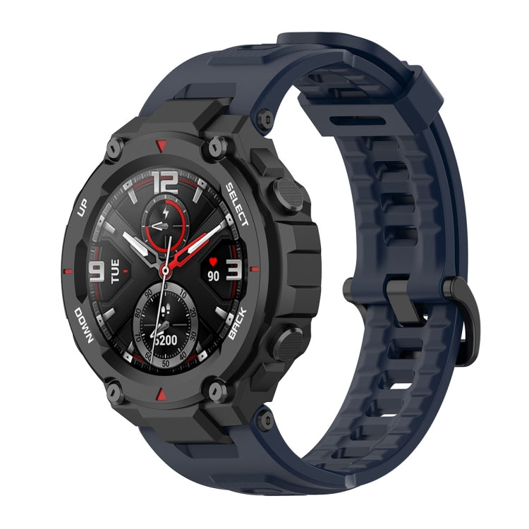 Silicone watch strap with perforated links and buckle, navy blue for Amazfit T-Rex A1918