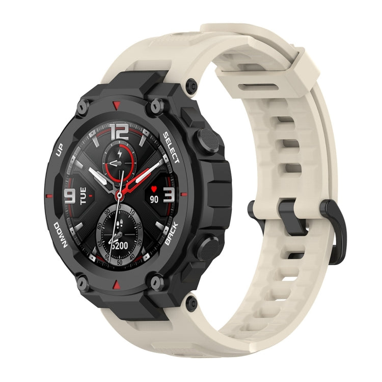 Silicone watch strap with perforated links and buckle, beige for Amazfit T-Rex A1918