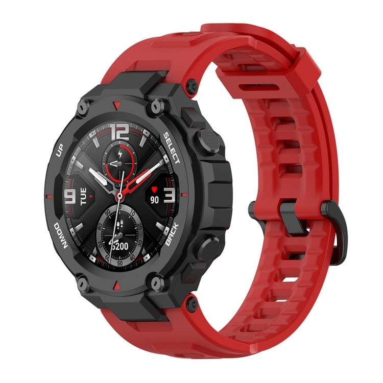 Silicone watch strap with perforated links and buckle, lava red for Amazfit T-Rex A1918