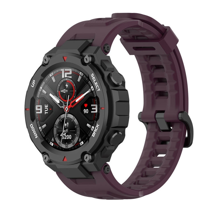Dark purple silicone watch strap with molded links and adjustable holes