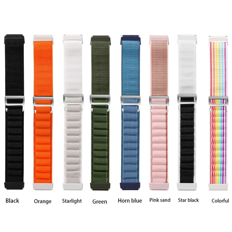 Loop nylon watch bands, assorted colors: black, orange, starlight, green, blue