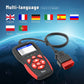 OBD2 diagnostic scanner with multilingual screen view and OBD connector cable