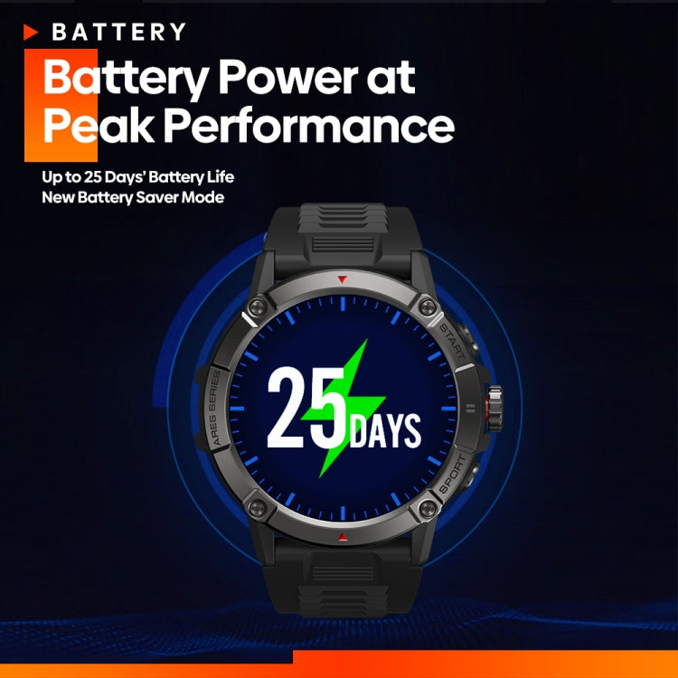 Black smartwatch with blue day counter display and silicone strap